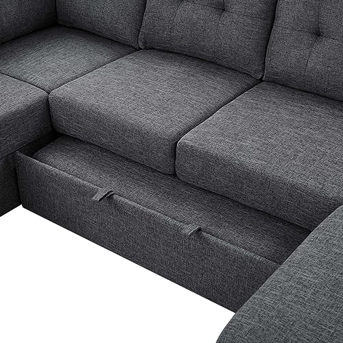 asunflower Sleeper Couch Sectional Sofa with Pull Out Sofa Bed for Living Room 6 Seater Sleeper Sectional Couch with Storage Chaise U Shape Modular Sectional Sofa Bed,Dark Gray