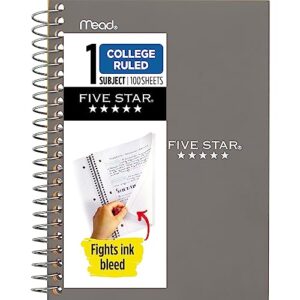 five star personal spiral notebook, 1 subject, college ruled paper, 7" x 4-3/8", small size, 100 sheets, gray (450022aa3)