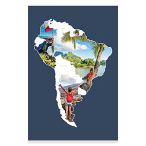 south america photo map - travel sticker collage - 24 x 36” - made in usa (dark blue, no frame hanger)