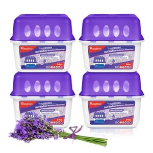 vacplus moisture absorbers, reusable dehumidifiers for closet, moisture absorbers for rooms with visible dehumidification, humidity absorber boxes & odor removers, 14oz, 4 pack (lavender scent)