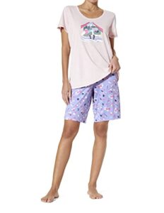 hue women's sleeve shirt and bermuda sleep short 2 piece pajama set, lotus, x-large
