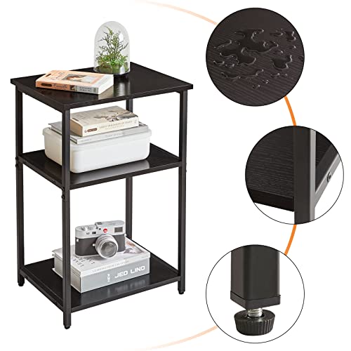 IBUYKE Side Table, 3-Tier End Table, Industrial Nightstand Small Table with Storage Shelf, for Bedroom, Living Room, Hallway, Black UTMJ402B