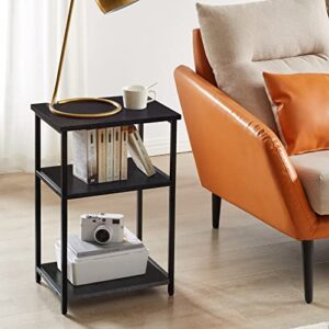 IBUYKE Side Table, 3-Tier End Table, Industrial Nightstand Small Table with Storage Shelf, for Bedroom, Living Room, Hallway, Black UTMJ402B