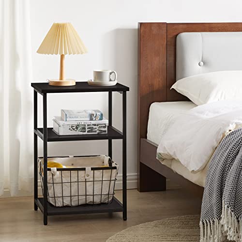 IBUYKE Side Table, 3-Tier End Table, Industrial Nightstand Small Table with Storage Shelf, for Bedroom, Living Room, Hallway, Black UTMJ402B