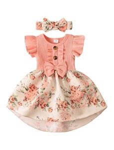 newborn baby girl dress floral ruffle sleeve casual beach sundress princess skirt clothes summer outfits dresses for girls (pink, 0-3 months)