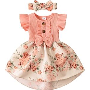 Newborn Baby Girl Dress Floral Ruffle Sleeve Casual Beach Sundress Princess Skirt Clothes Summer Outfits Dresses for Girls (Pink, 0-3 Months)