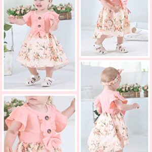 Newborn Baby Girl Dress Floral Ruffle Sleeve Casual Beach Sundress Princess Skirt Clothes Summer Outfits Dresses for Girls (Pink, 0-3 Months)