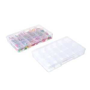 bangqiao 2 pack fixed 18 grids clear plastic compartment container case, transparent organizer storage divider box with lid for bead, button, hardware, screw, sewing kit, craft supplies