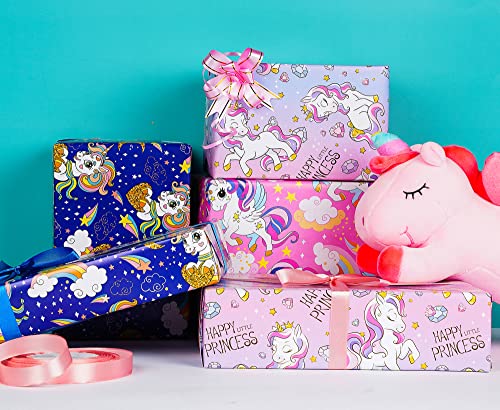 Titiweet Unicorn Wrapping Paper for Girls Kids - 12 Sheets Princess Wrapping Paper for Christmas Birthday Holiday, 20 x 28 Inches Per Sheet