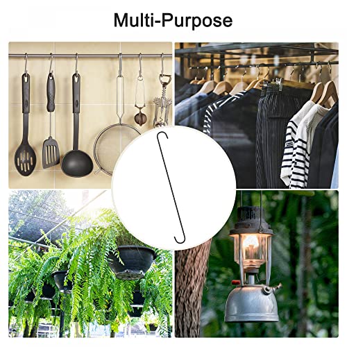 uxcell S Hanging Hooks, 20inch/500mm Extra Long Steel Hanger, Indoor Outdoor Uses for Garden, Bathroom, Closet, Workshop, Kitchen, Black, 2Pcs