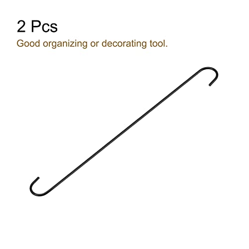 uxcell S Hanging Hooks, 20inch/500mm Extra Long Steel Hanger, Indoor Outdoor Uses for Garden, Bathroom, Closet, Workshop, Kitchen, Black, 2Pcs