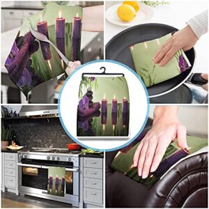 Kitchen Towels Set Zen Spa Dish Towel Butterfly Orchid Zen Basalt Stones Candle Purple Hand Towel 2 Pack Absorbent Soft Cotton Dishcloths Bar Towels & Tea Towels