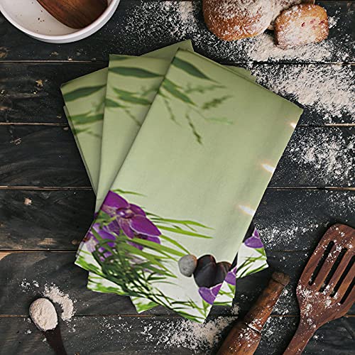 Kitchen Towels Set Zen Spa Dish Towel Butterfly Orchid Zen Basalt Stones Candle Purple Hand Towel 2 Pack Absorbent Soft Cotton Dishcloths Bar Towels & Tea Towels