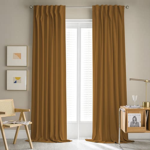 MUMFAS Velvet Curtains 84 Inches Long 2 Panels Gold Amber Brown, Super Soft Heavy Duty Luxury Drapes for Bedroom Living Room Darkening Curtains Urban Decor (Caramel Brown Rod Pocket&Back Tab)