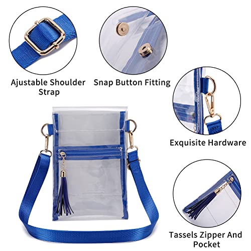 LZXYBIN Clear Purse Stadium Approved, Small Cute Clear Gameday Handbags See Through Purse Transparent Crossbody Bag for Women (Blue)