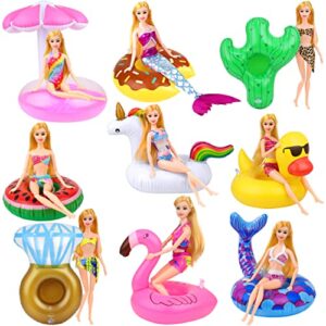 zita element 9 pcs cute 11.5 inch girl doll float swimming pool floaties party ring inflatable drink holder for 11.5" girl dolls pool float toys