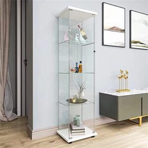 zacis 4-tier glass display cabinet with glass door, 5mm tempered glass curio cabinet collection display case, floor standing glass curio cabinet showcase,17" w x 14.5" d x 64" h (white)