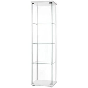 Zacis 4-Tier Glass Display Cabinet with Glass Door, 5mm Tempered Glass Curio Cabinet Collection Display Case, Floor Standing Glass Curio Cabinet Showcase,17" W x 14.5" D x 64" H (White)