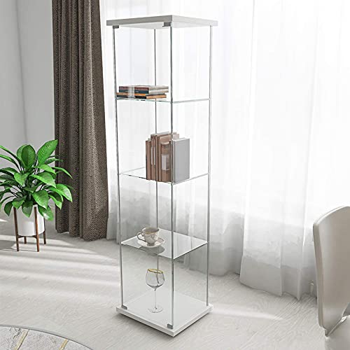 Zacis 4-Tier Glass Display Cabinet with Glass Door, 5mm Tempered Glass Curio Cabinet Collection Display Case, Floor Standing Glass Curio Cabinet Showcase,17" W x 14.5" D x 64" H (White)