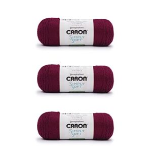 caron simply soft burgundy yarn - 3 pack of 170g/6oz - acrylic - 4 medium (worsted) - 315 yards - knitting, crocheting & crafts