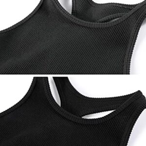 ODODOS Women's 2 Pack Seamless Tank Tops Racerback Ribbed Sleeveless Crop Top, Black Charcoal, X-Small/Small