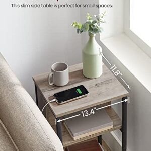 VASAGLE Side Table with Charging Station, 3-Tier End Table with USB Ports and Outlets, Nightstand for Living Room, Bedroom, 11.8 x 13.4 x 22.8 Inches, Plug-in Series, Greige and Black ULET373B02