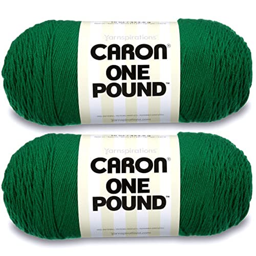 Caron One Pound Kelly Green Yarn - 2 Pack of 454g/16oz - Acrylic - 4 Medium (Worsted) - 812 Yards - Knitting, Crocheting & Crafts