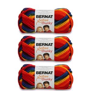 bernat softee chunky school yard yarn - 3 pack of 80g/2.8oz - acrylic - 6 super bulky - 77 yards - knitting, crocheting & crafts