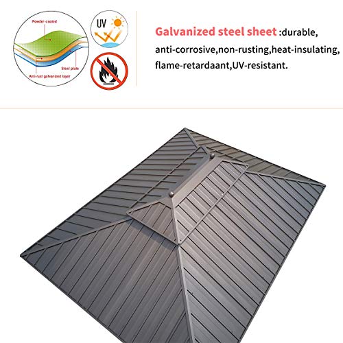 MELLCOM 10' X 13' Hardtop Gazebo, Galvanized Steel Vertical Stripe Double Roof Outdoor Gazebo, Aluminum Frame Metal Gazebo with Netting and Curtains for Patios, Gardens, Lawns