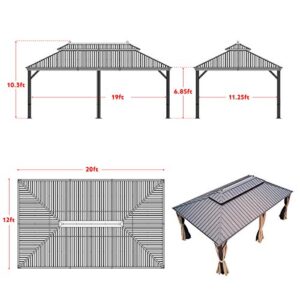 MELLCOM 12' X 20' Hardtop Gazebo, Galvanized Steel Double Vented Roof Outdoor Gazebo, Aluminum Frame Metal Gazebo with Netting and Curtains for Patios, Gardens, Lawns