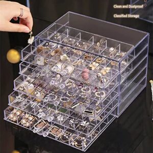 Feadily Acrylic Jewelry Organizer Box, Jewelry Drawer Organizer With 5 Drawers 120 Grids, Clear