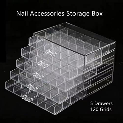 Feadily Acrylic Jewelry Organizer Box, Jewelry Drawer Organizer With 5 Drawers 120 Grids, Clear