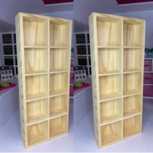 Eledoll Dollhouse Furniture Wood 2x5 Grid Shelf Doll Furniture for Collectible Miniatures 1:6 Scale 11.5 inch Fashion Doll Wardrobe DIY Dollhouse 13 inch Tall 2-Pack Set 2x5 Grid