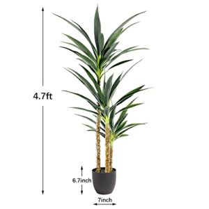 Waoops Artificial Tree 4.7Ft Faux Agave Plant with 3 Heads in Plastic Pot Fake Tree for Home Decor Indoor or Outdoor Office Decoration Housewarming Gift(4.7 Feet-1 Pack)