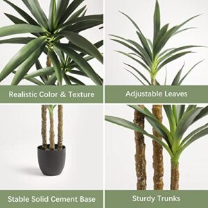 Waoops Artificial Tree 4.7Ft Faux Agave Plant with 3 Heads in Plastic Pot Fake Tree for Home Decor Indoor or Outdoor Office Decoration Housewarming Gift(4.7 Feet-1 Pack)
