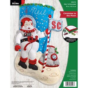 bucilla felt applique 18" stocking making kit, christmas to the moon, perfect for diy arts and crafts, 89527e