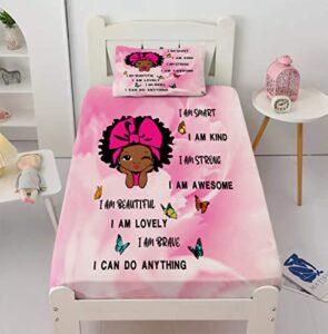 gusuhome black girl magic bedding sets twin size african american girl fitted sheet set cute little afro black princess bed sheet set for girl bedroom room decor (1 fitted sheet + 1 pillowcases) pink