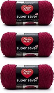 red heart super saver burgundy yarn - 3 pack of 198g/7oz - acrylic - 4 medium (worsted) - 364 yards - knitting/crochet