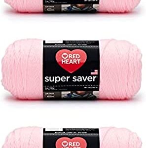 Red Heart Super Saver Baby Pink Yarn - 3 Pack of 198g/7oz - Acrylic - 4 Medium (Worsted) - 364 Yards - Knitting/Crochet