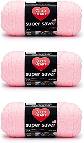 Red Heart Super Saver Baby Pink Yarn - 3 Pack of 198g/7oz - Acrylic - 4 Medium (Worsted) - 364 Yards - Knitting/Crochet