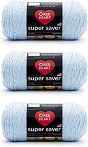 red heart super saver light blue yarn - 3 pack of 198g/7oz - acrylic - 4 medium (worsted) - 364 yards - knitting/crochet
