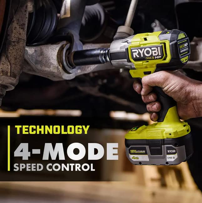 RYOBI P262K1 ONE+ HP 18V Brushless Cordless 4-Mode 1/2 in. Impact Wrench Kit w/ 4.0 Ah HIGH PERFORMANCE Lithium-Ion Battery & Charger