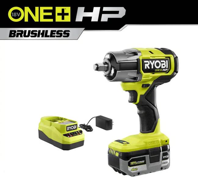 RYOBI P262K1 ONE+ HP 18V Brushless Cordless 4-Mode 1/2 in. Impact Wrench Kit w/ 4.0 Ah HIGH PERFORMANCE Lithium-Ion Battery & Charger