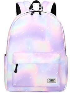 mygreen tie dye girls backpack, kid backpacks for girls cute lightweight bookbag with lunch bag galaxy green purple