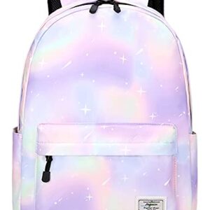 mygreen Tie Dye Girls Backpack, Kid Backpacks for Girls Cute Lightweight Bookbag with Lunch Bag Galaxy Green Purple