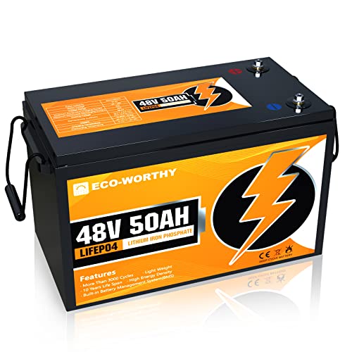 ECO-WORTHY 48V 50Ah 2560Wh Golf Cart LiFePO4 Lithium Battery, Fast Charging Battery with BMS Protection, More Efficient and Lightweight, Perfect for Most of Backup Power and Off Grid Applications