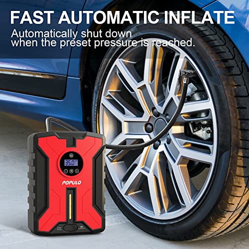 Dual-Power Cordless Tire Inflator Portable Air Compressor, Rechargeable Battery Powered Tire Pump with USB Charge, 150PSI 12V Car DC Electric Air Pump with Digital Pressure Gauge for Car, Bike, etc