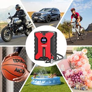 Dual-Power Cordless Tire Inflator Portable Air Compressor, Rechargeable Battery Powered Tire Pump with USB Charge, 150PSI 12V Car DC Electric Air Pump with Digital Pressure Gauge for Car, Bike, etc