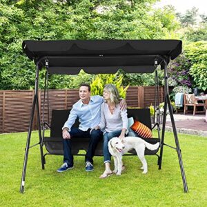 3-seat patio swing chair,outdoor porch swing with adjustable canopy and durable steel frame for patio, garden, poolside (black)