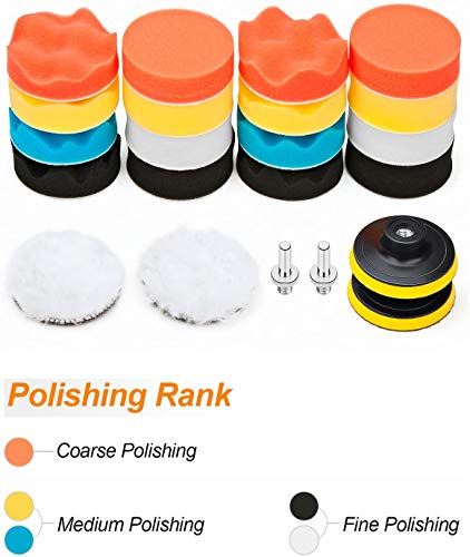 3 Inch Buffing and Polishing Pads Kit 11PCS Buffing Pads with Drill Adapter Foam Polisher Pad for Car Waxing